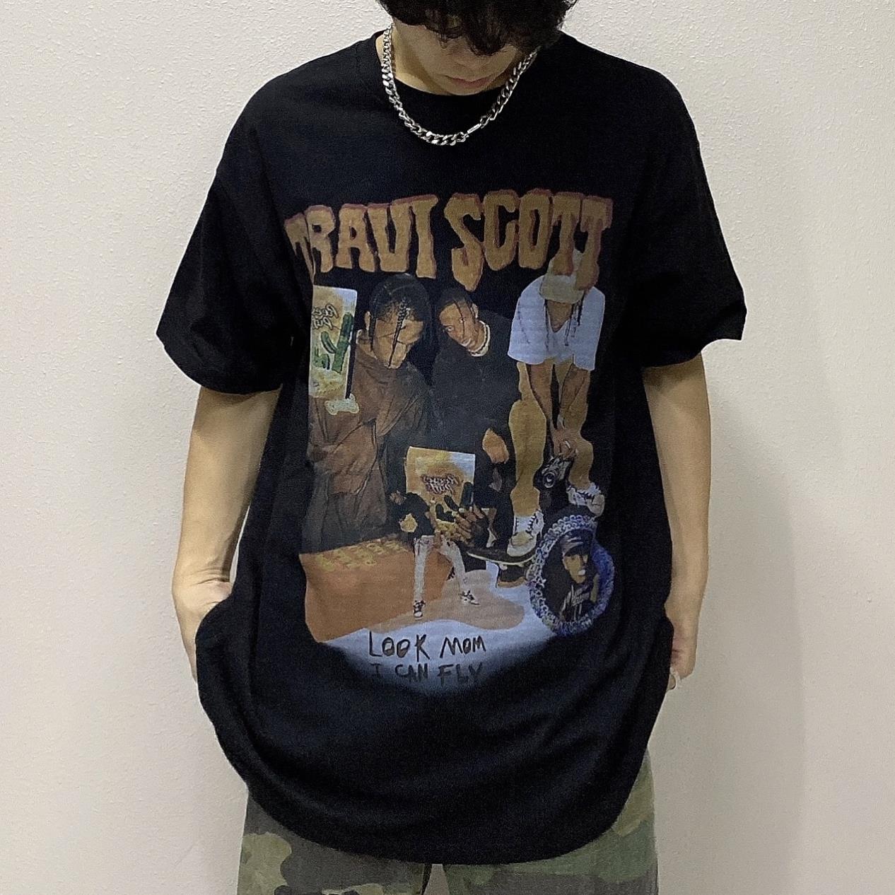 国潮复古古高街嘻哈歌手travisscott人像印花短袖宽松t恤