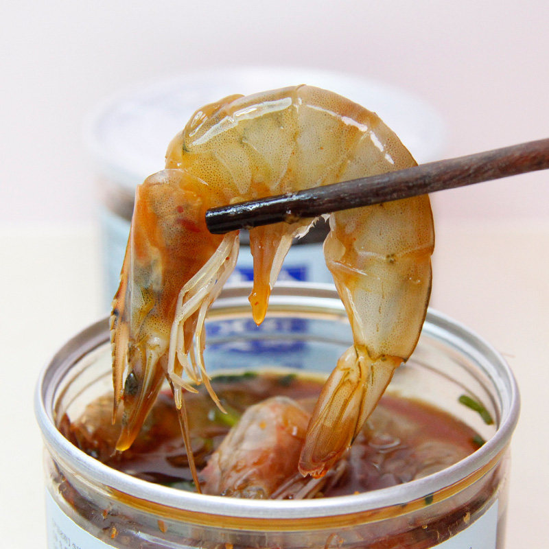 即食手指虾松无皮甜辣罐头海鲜大虾生呛网红虾类制品
