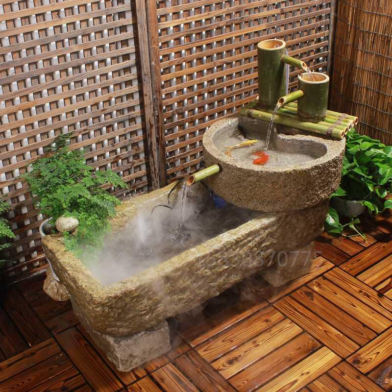 仿古石雕老石石头鱼缸庭院阳台组合合流水景石雕