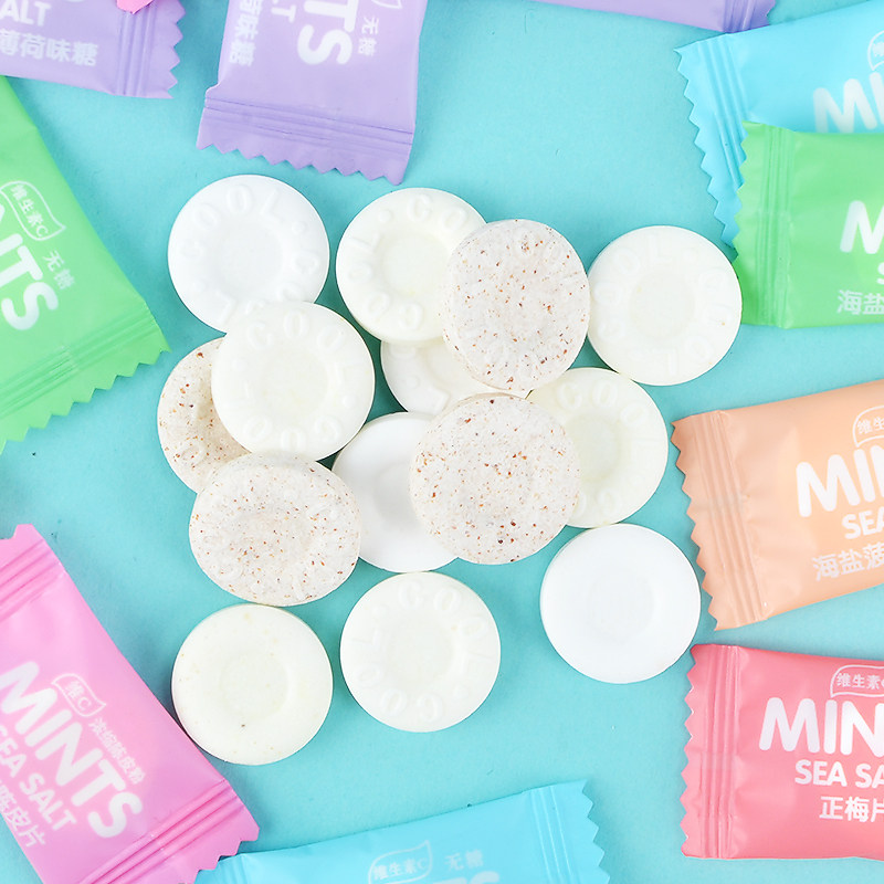 优之唯品无糖维c海盐薄荷糖500g清凉花香有圈圈mints网红清新糖果