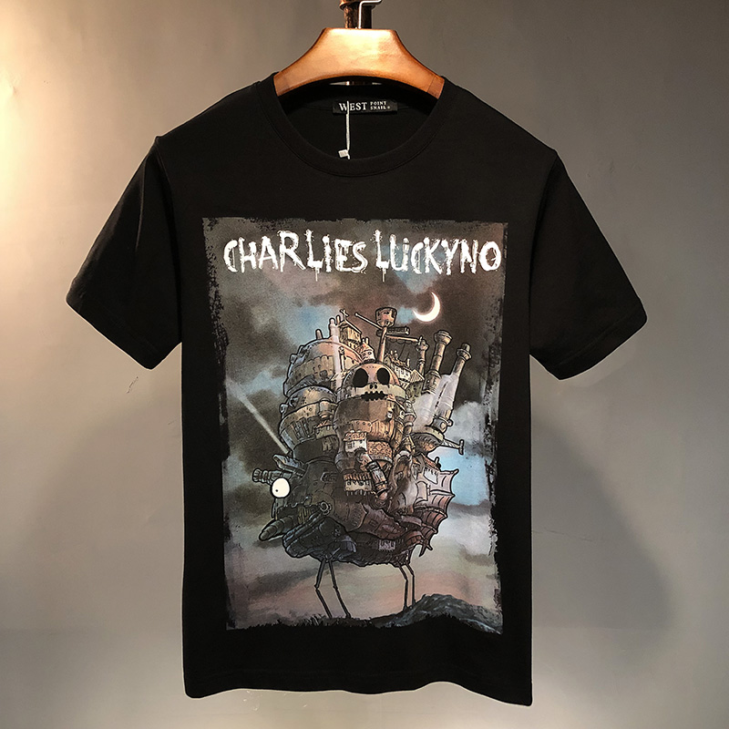 原创潮牌城堡印花CL短袖潮男装个性宽松纯棉百搭女T恤男女同款tee