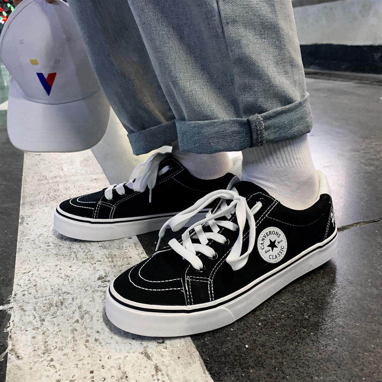 日本百搭帆布布鞋男式单鞋日潮流时尚休闲板鞋阿茶帆布鞋