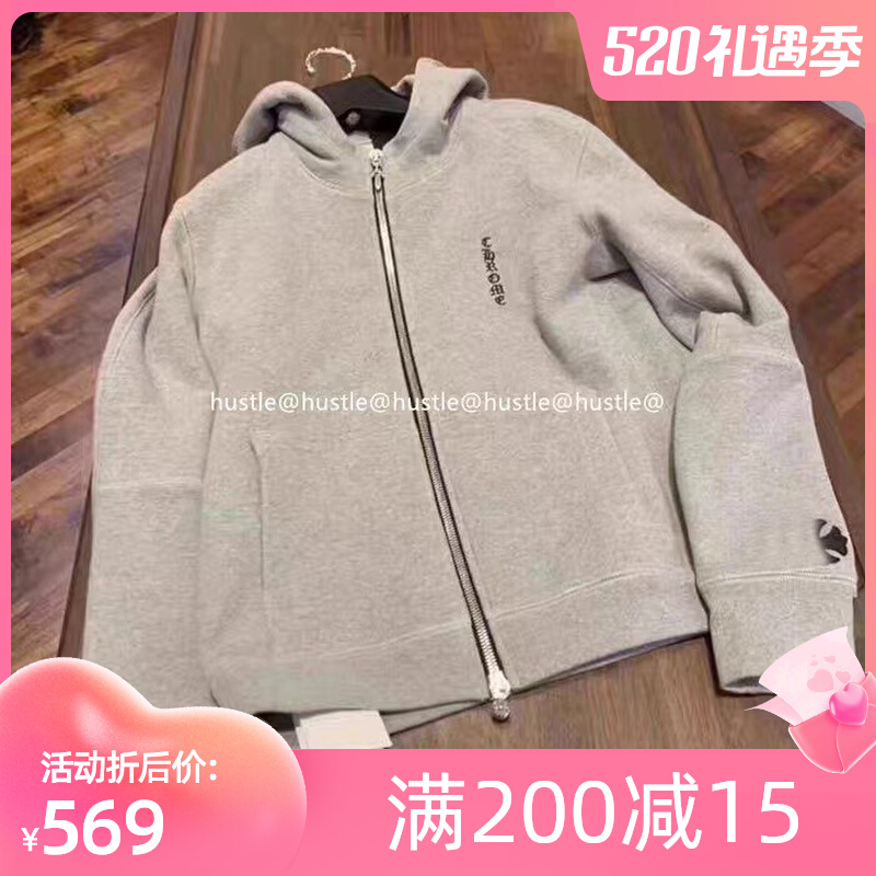 潮卫衣男外套新款春秋灰色皮标宽松拉链连帽休闲开衫上衣原创字母