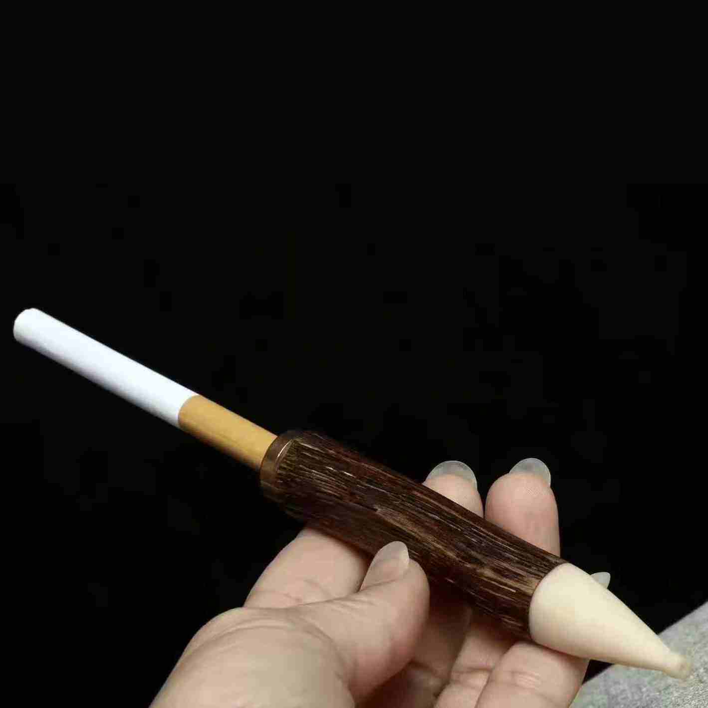 烟嘴文莱天然沉香原木牛角过滤木烟烟具烟斗烟嘴