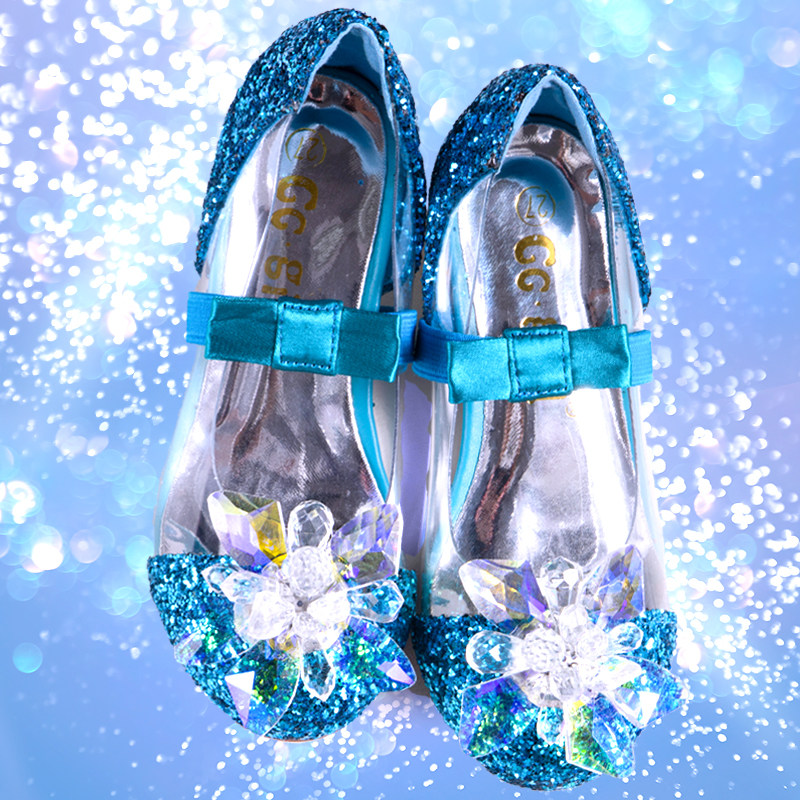 儿童公主鞋子水晶鞋水晶艾莎皮鞋爱莎凉鞋宝宝爱凉鞋