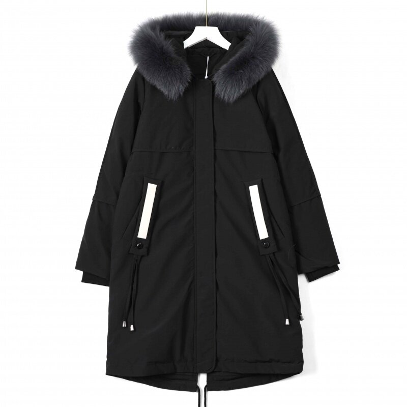 千屿轻奢定制简搭口袋拼色长款羽绒服羽绒服