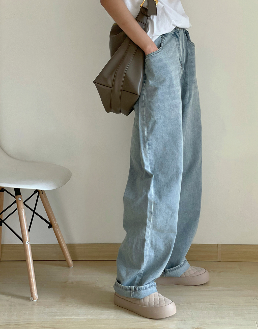 VB牛仔阔腿泫雅裤老爹裤百搭休闲高腰牛仔裤直筒ins宽松百搭