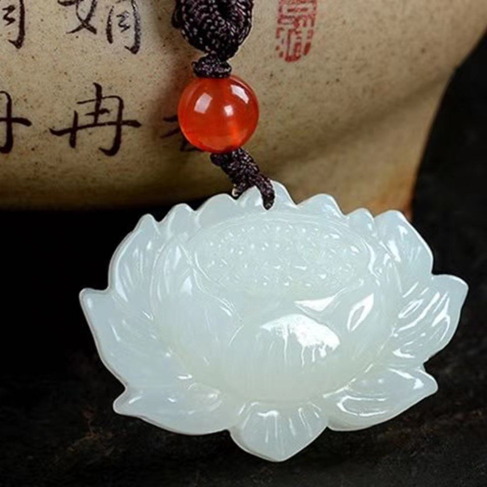 民族风新款其他吊坠荷花天然玉佩项链挂件情侣项坠