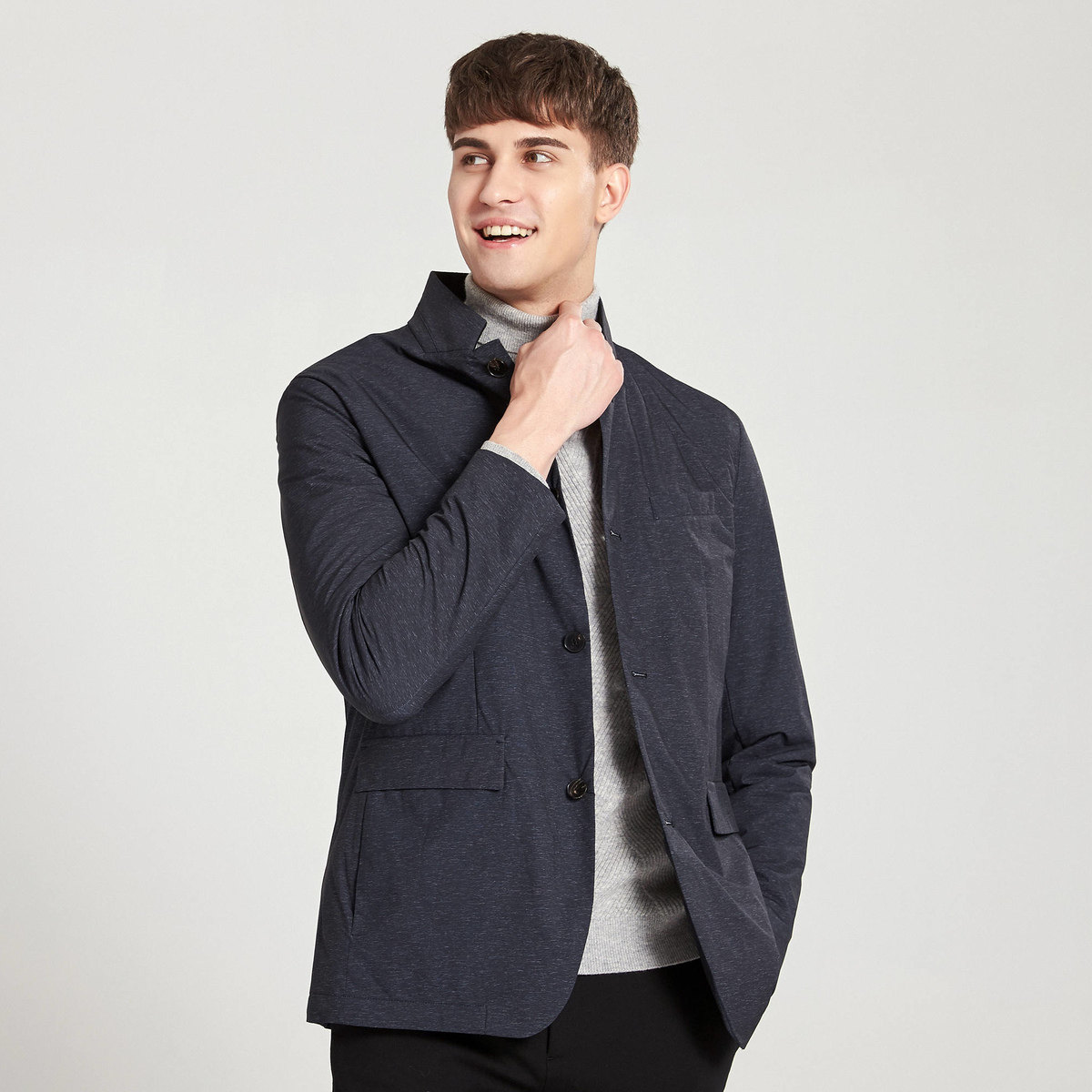 boni堡尼冬季外套男士棉服中青年薄款棉衣立领棉衣