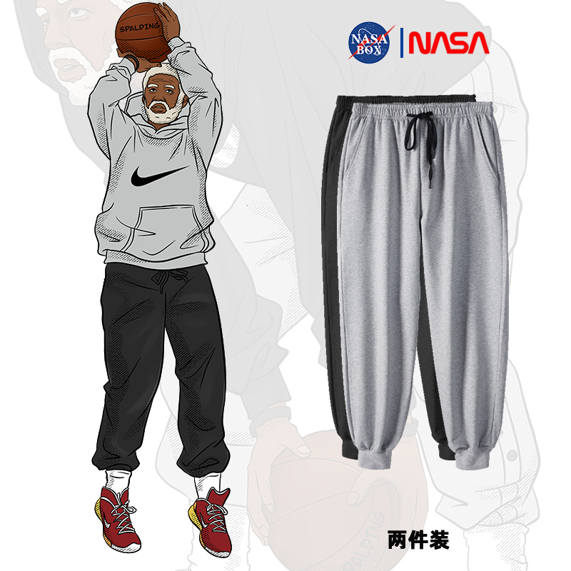 NASA联名夏季扎袜篮球训练运动aj卫裤男宽松休闲美式束脚长裤子薄