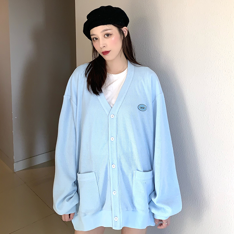 【WUT官方店】2020AW 国潮牌浅蓝色华夫格开衫JK春秋外套男女上衣