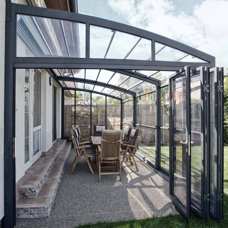 浙江可移动阳光房别墅伸缩折叠推拉玻璃天井智能断桥铝窗