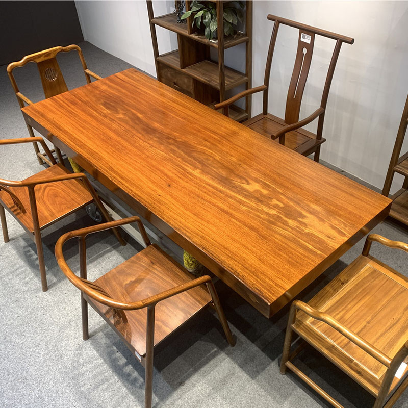 奥坎实木大板桌茶桌原木茶台餐桌花梨巴花老板大班台