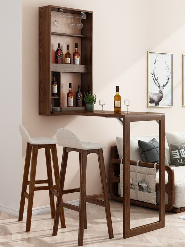 北欧实木可折叠吧台餐桌一体小户户型简约壁挂式吧台