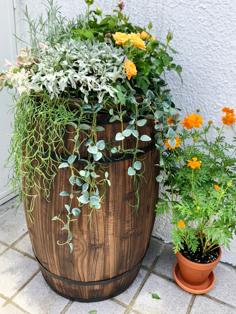 复古酒桶花槽装饰实木花盆庭院家庭防腐绿植花盆