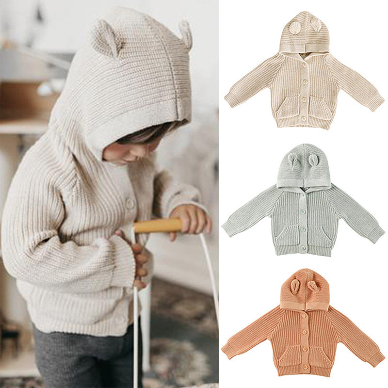 2021秋冬新西兰jamiekay男女儿童纯棉小熊耳朵毛衣