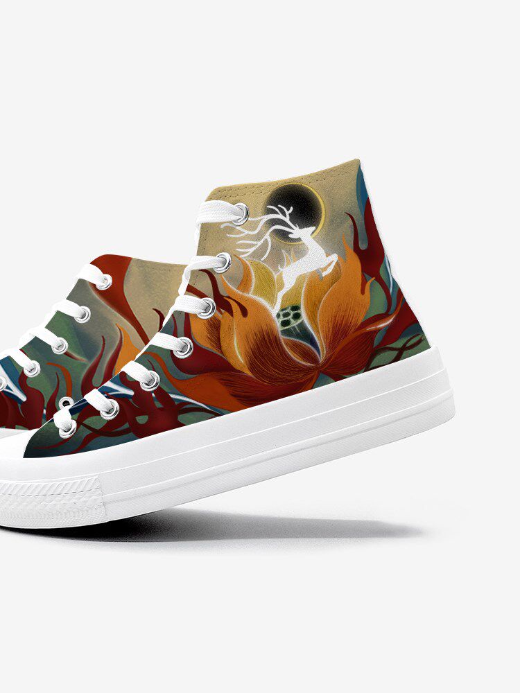 手绘原创板鞋加绒冬季涂鸦潮流国风帆布鞋