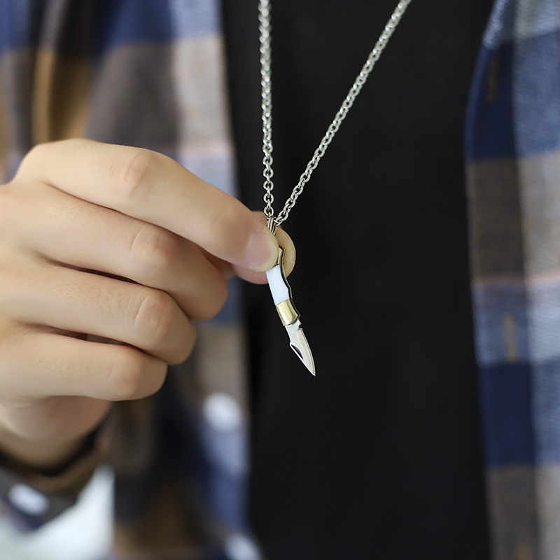 项链合法防身贝壳小刀男士快递潮男创意简约项链