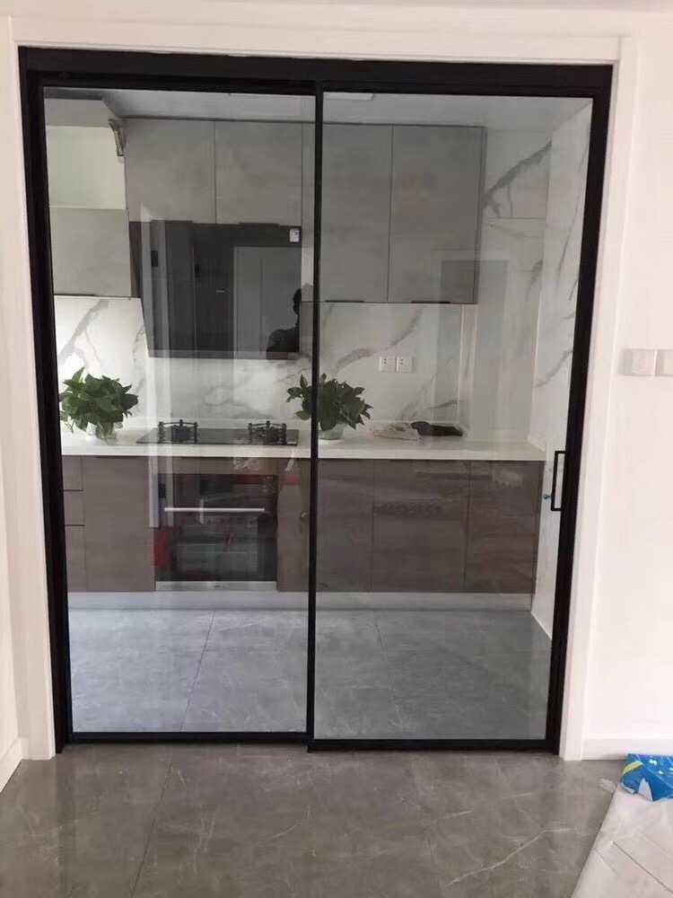 钛镁铝合金窄边框推拉门吊轨上下轨道门玻璃门定制阳台门厨房移