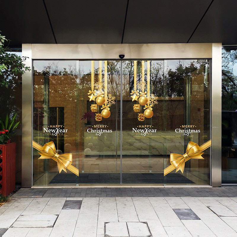 金色蝴蝶结贴画玻璃门装饰气球橱窗布置展厅超大墙贴