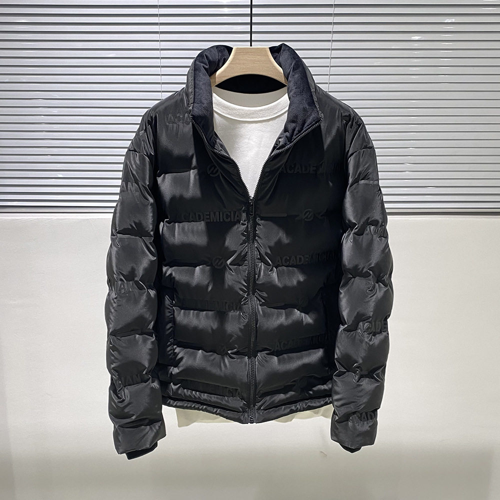 2022冬季新款男装黑色英文印花潮流时尚立领羽绒服羽绒服
