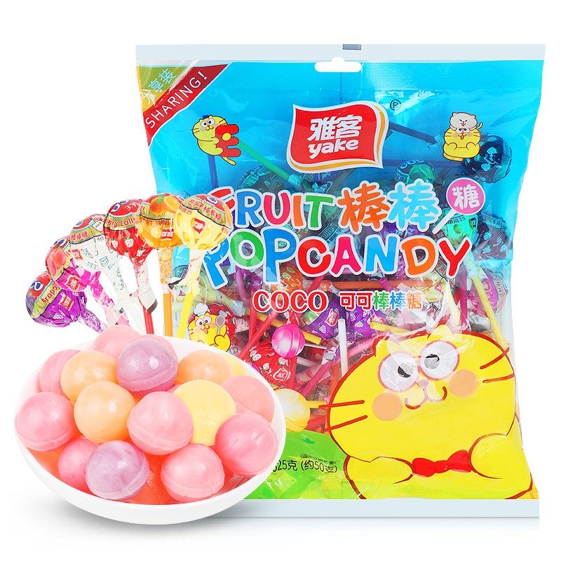 雅客coco棒棒糖525g50支可可网红儿童水果果味松子