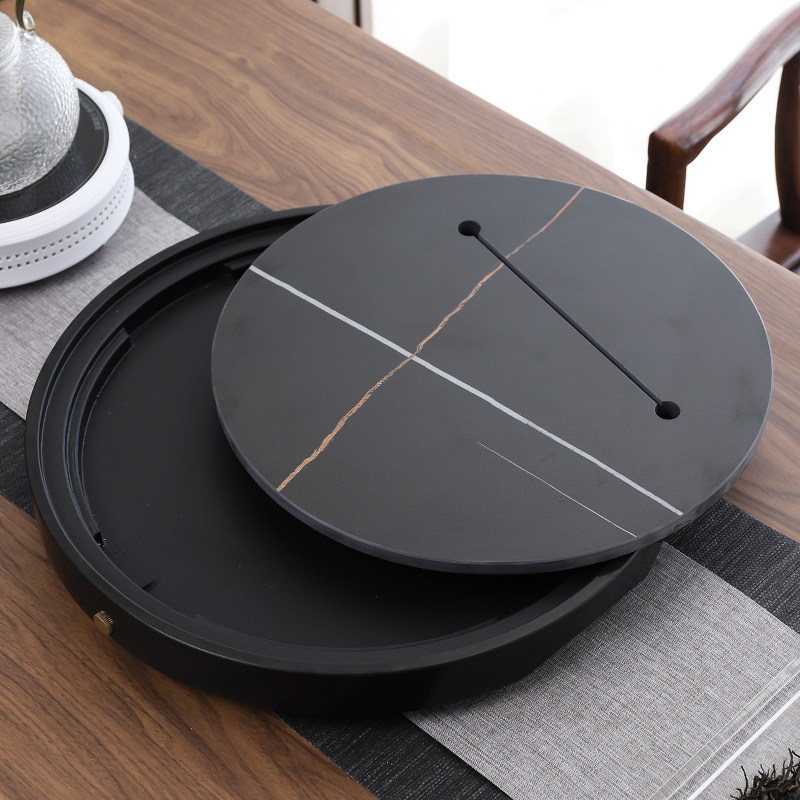 现代轻奢岩板乌金石茶盘整块茶托托盘简约家用茶盘