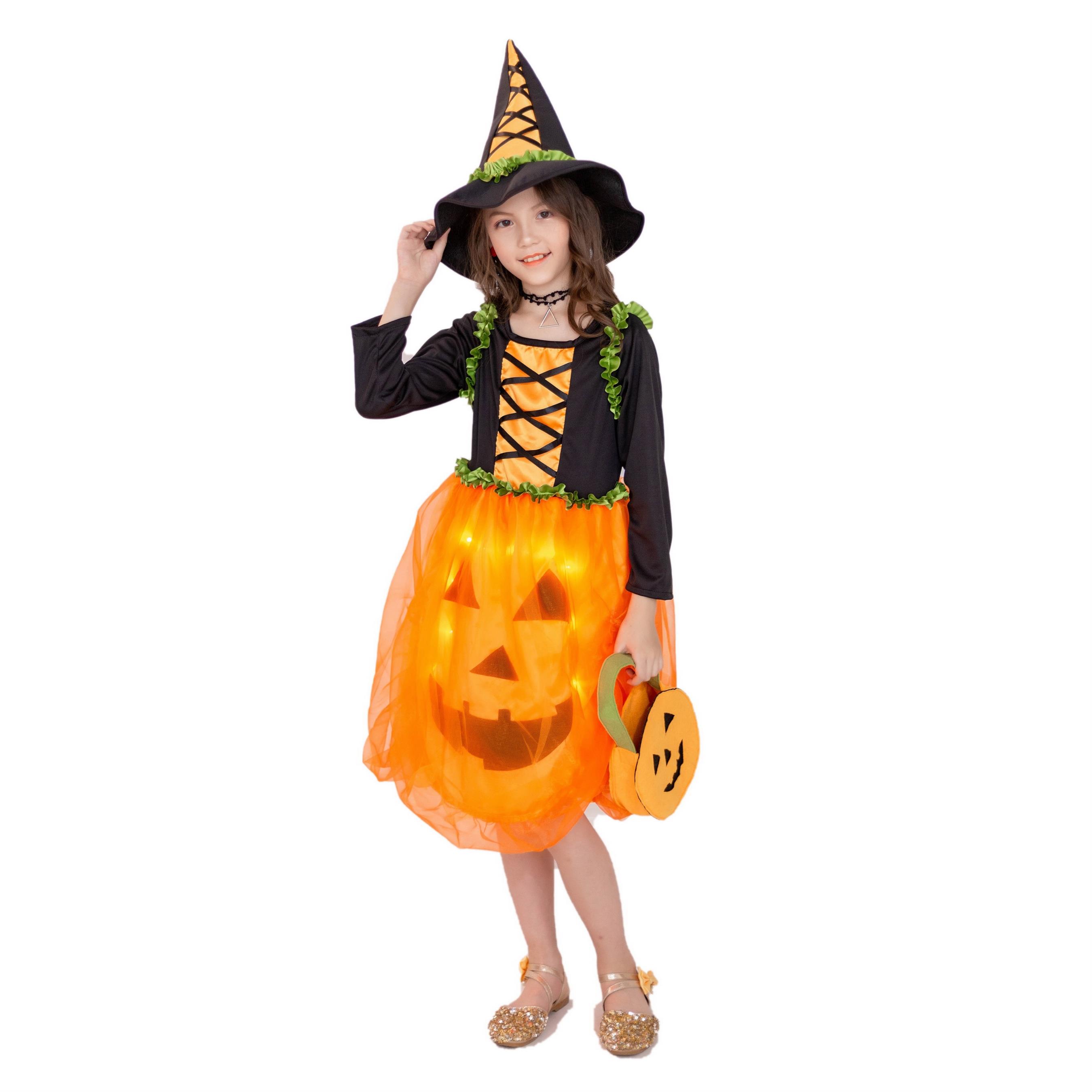 万圣节儿童服装聚会装扮演出表演南瓜巫婆女童送糖袋cosplay女装
