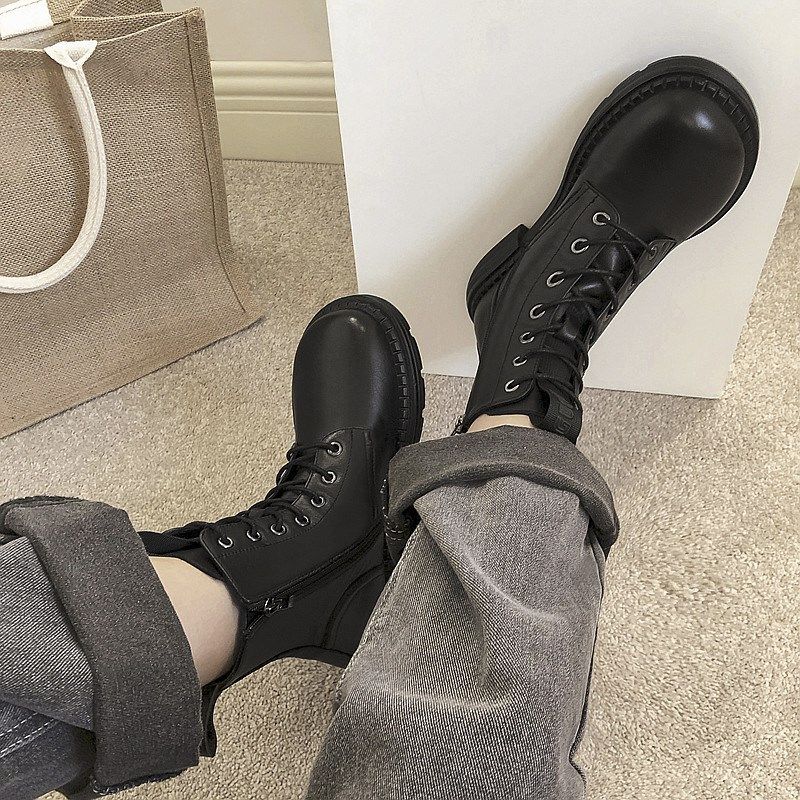 大头丑萌jk鞋短脸马丁靴女英伦风平底百搭单靴ins潮炸街小短靴女 - 姚