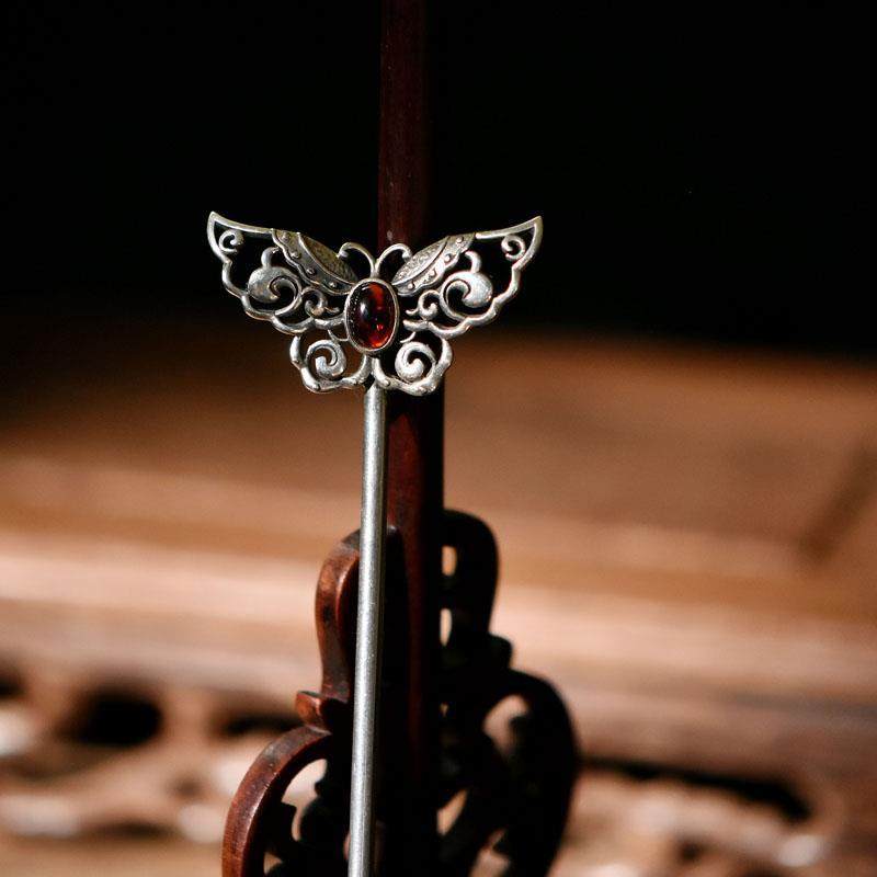 头饰摇银款步女款国风中国发髻s925汉服石榴石发饰