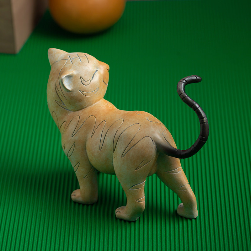 老虎摆件之美可爱手工黄铜胖萌客厅办公桌生肖摆件