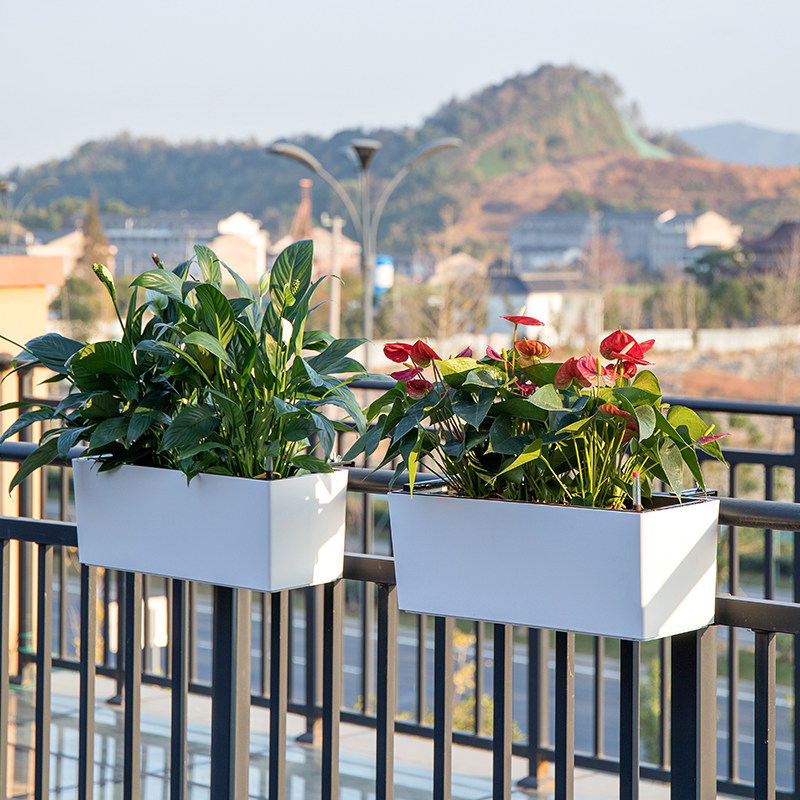 阳台花槽浇水栏杆悬挂式长方形挂架窗台室外花盆花盆