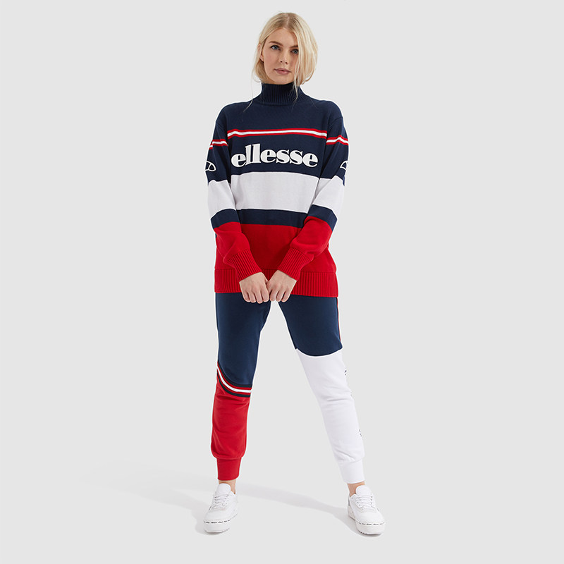ellesse新款女士潮牌宽松时尚拼接撞色罗纹毛衣运动毛衣