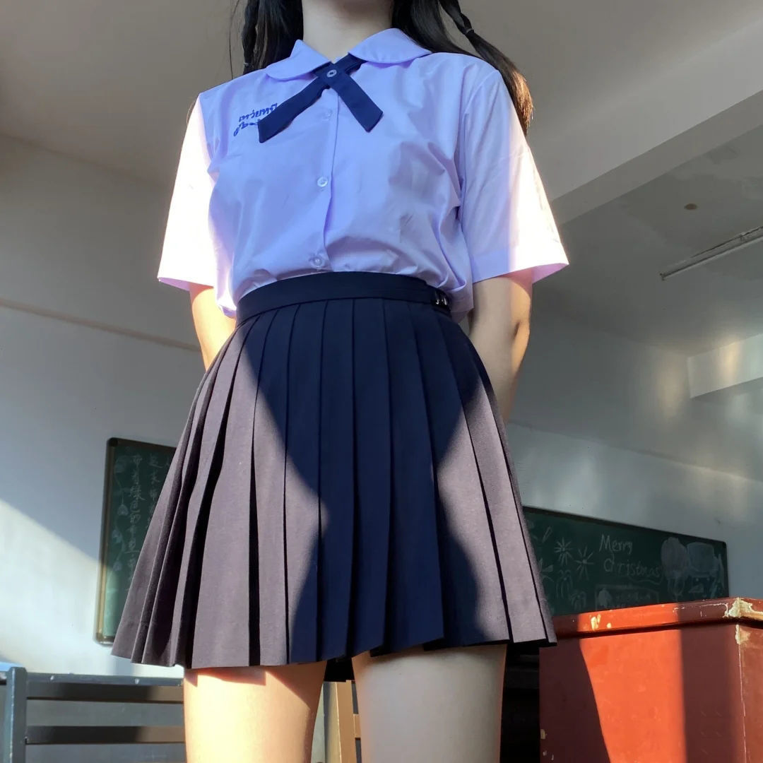 泰国校服日系jk制服学生淡紫色短袖衬衫初恋衬衫