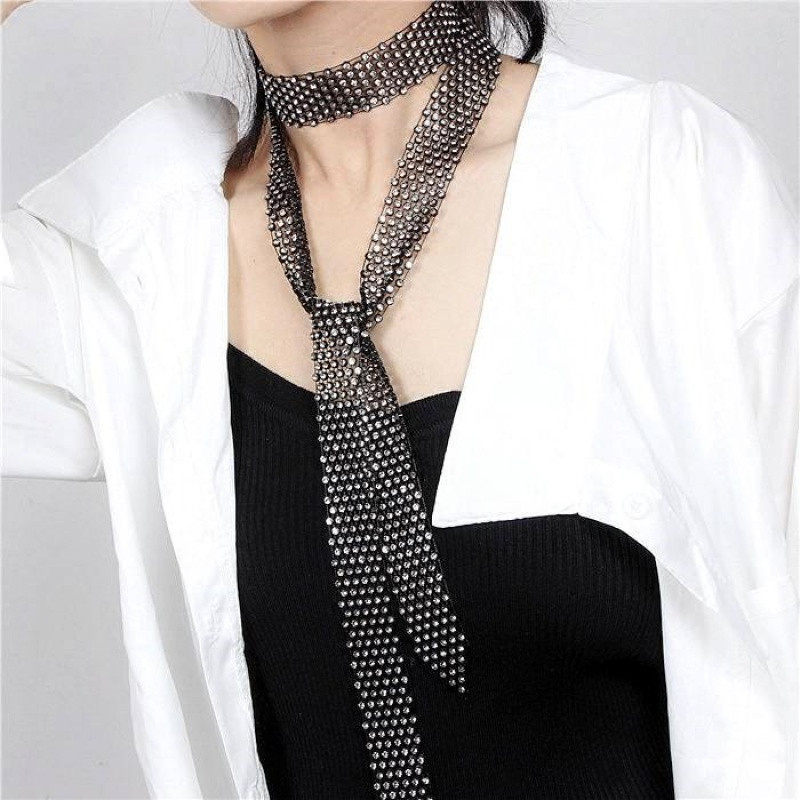 脖子舞带水晶项链亮钻镶钻时尚装饰领带水钻领带