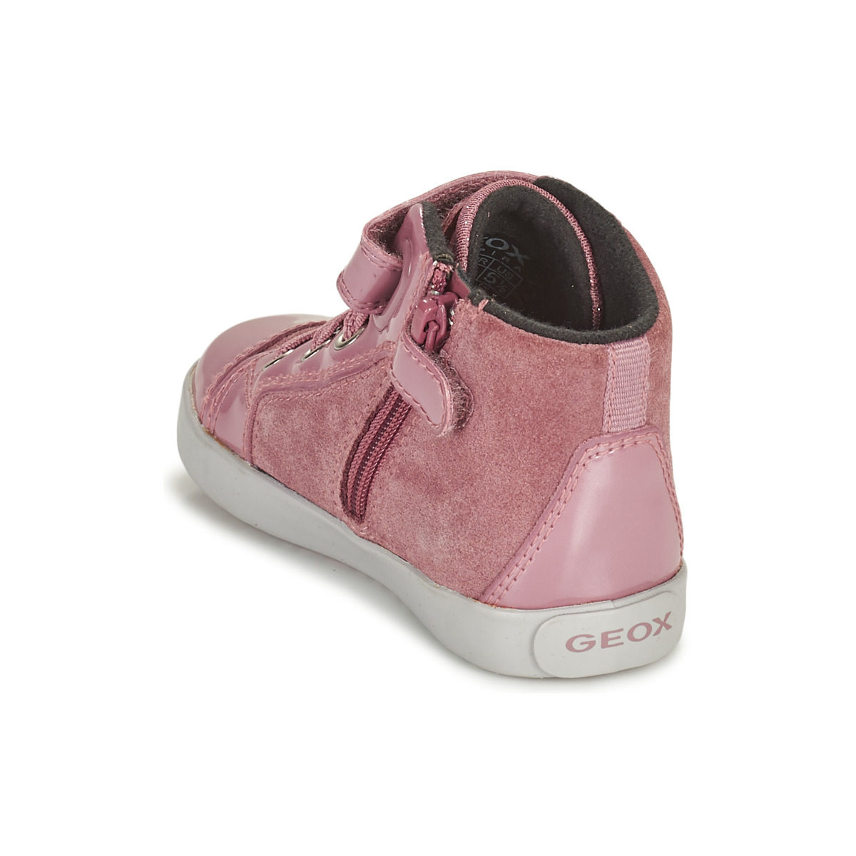 geox健乐士童鞋板鞋秋冬女孩玫瑰色高帮系带魔术运动鞋