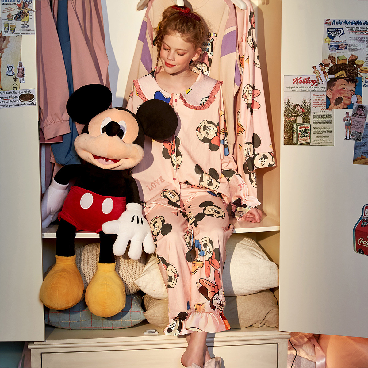 gukoo果壳秋季睡衣迪士尼满印甜美少女娃娃家居服可外睡衣