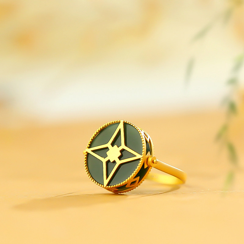 胡子18k用款两用吊坠戒指角星金四镶嵌特细颈饰