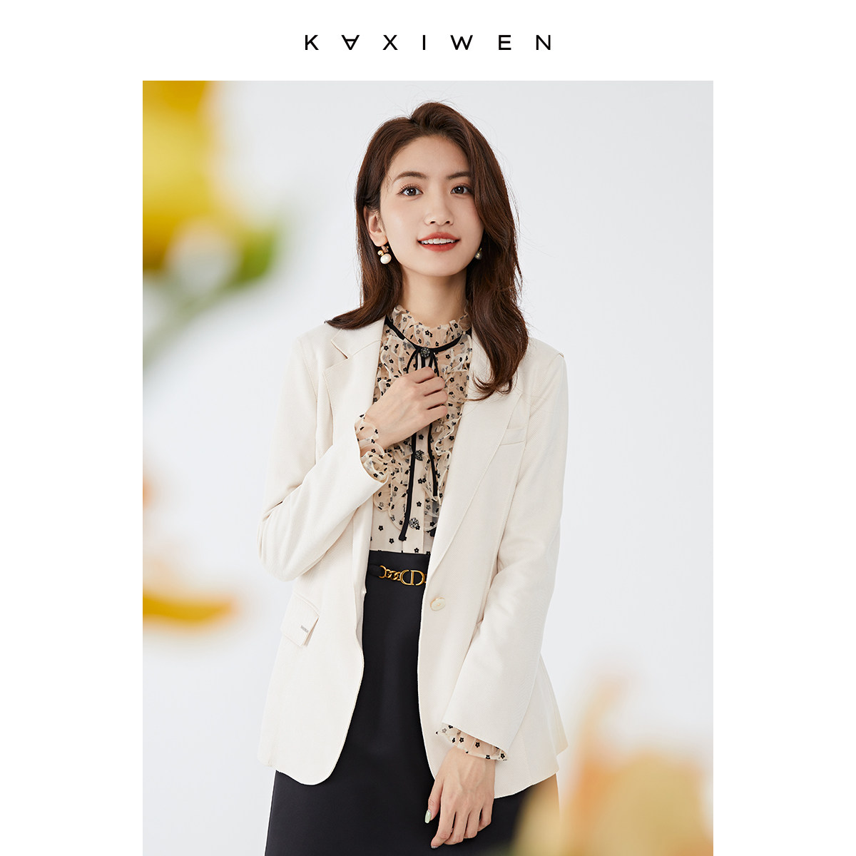 佧茜文浅色西服2022年秋季新款女装气质通勤ol西装