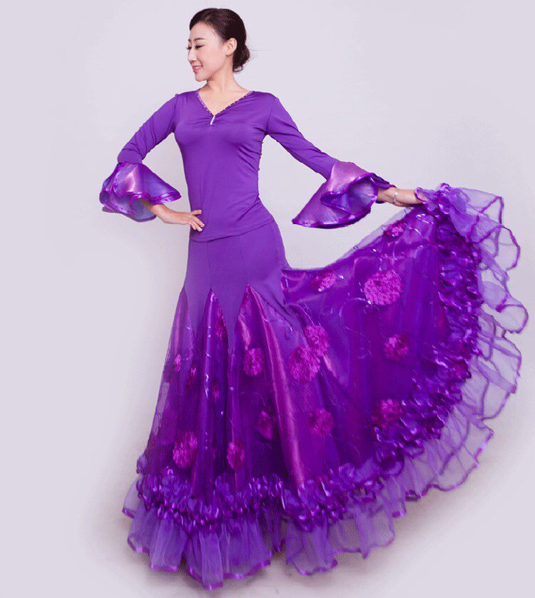 新款摩登国标舞华尔兹交谊舞练习舞裙演出演出服服装摩登舞下装