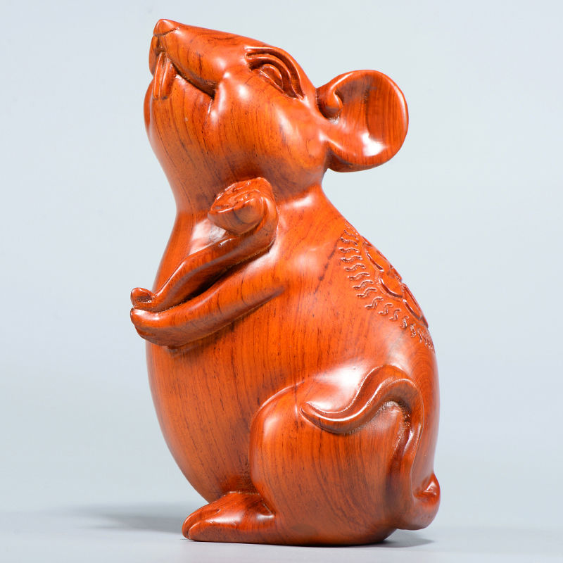 花梨实木雕刻老鼠摆件檀木木头根雕十二生肖送礼摆件