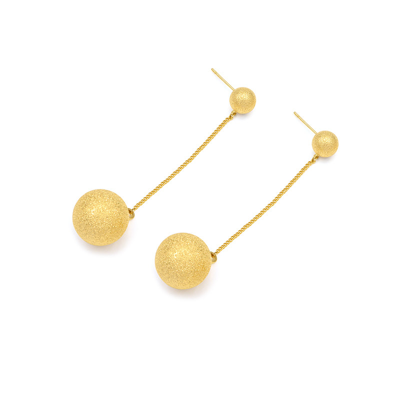 一撇一捺金色圆球耳钉女长款耳坠磨砂耳环个性设计耳钉