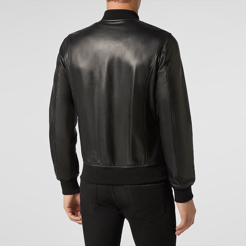 philippplein夹克男士六角形logo皮质飞行皮衣外套夹克