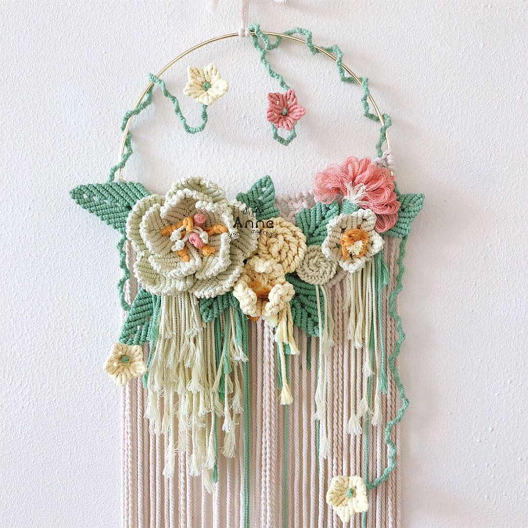 annemacre半夏嫣然花朵挂毯手工编织ins网红挂毯