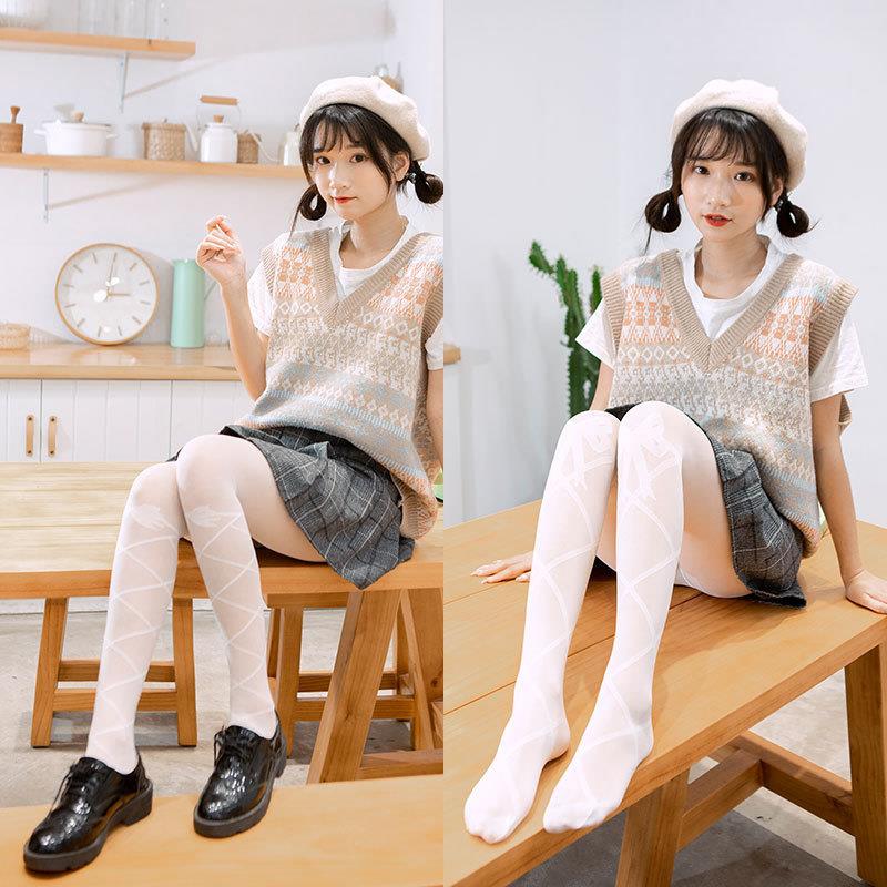 丝袜甜美连裤袜软妹白色lolita蝴蝶结新款cosplay洛丽塔lolita洛丽塔