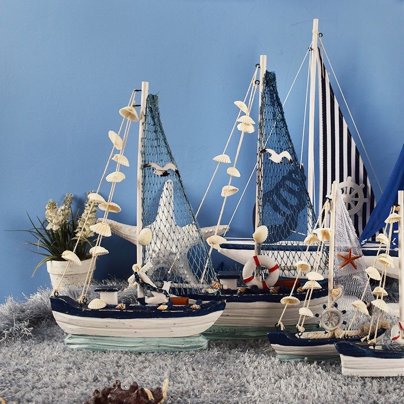 地中海风格帆船模型装饰摆件贝壳工艺ins房间工艺船