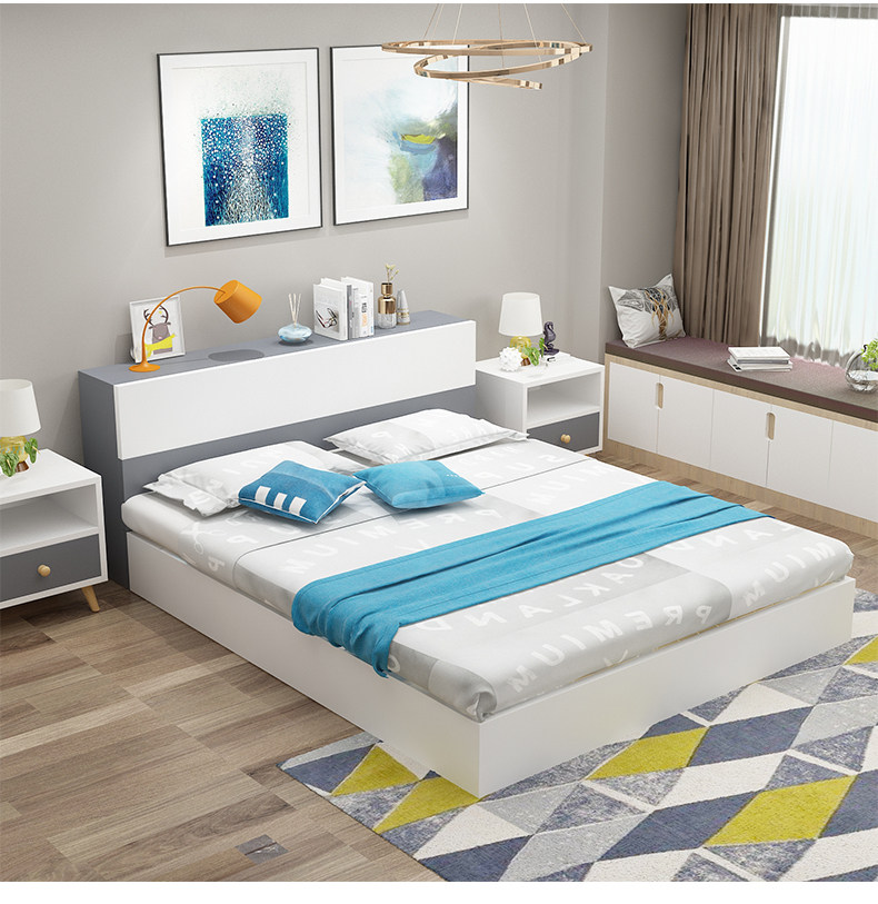 现代简约18米双人床主卧家用152m出租房日式榻榻米板式板式床