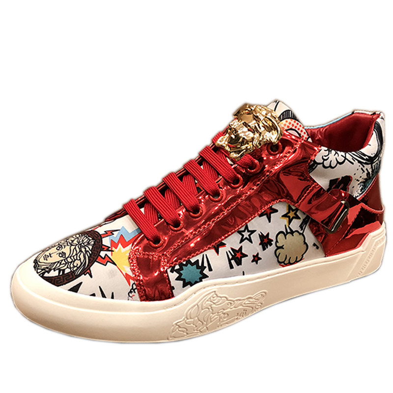 美杜莎高帮鞋春季新款印花休闲鞋鞋子百搭欧洲站瓦萨高帮鞋