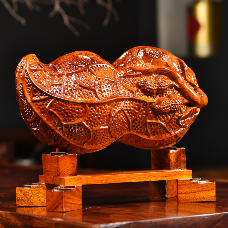 花梨木雕一生平安摆件实木花生如意家居客厅装饰摆件