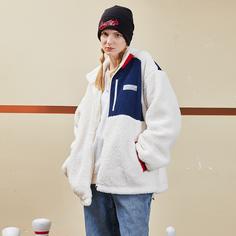 ICONSLAB联名SSUR PLUS 灯芯绒拼接仿羊羔绒外套情侣休闲加厚夹克